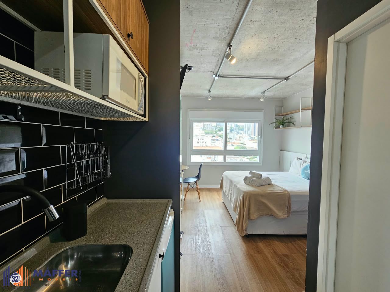 Studio completamente mobiliado e equipado, com vaga de garagem no Santa Cecília