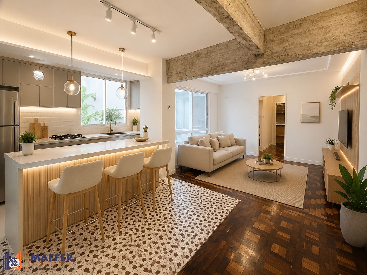 Sugestão de decoração por IA. Mobílias e projeto não inclusos.