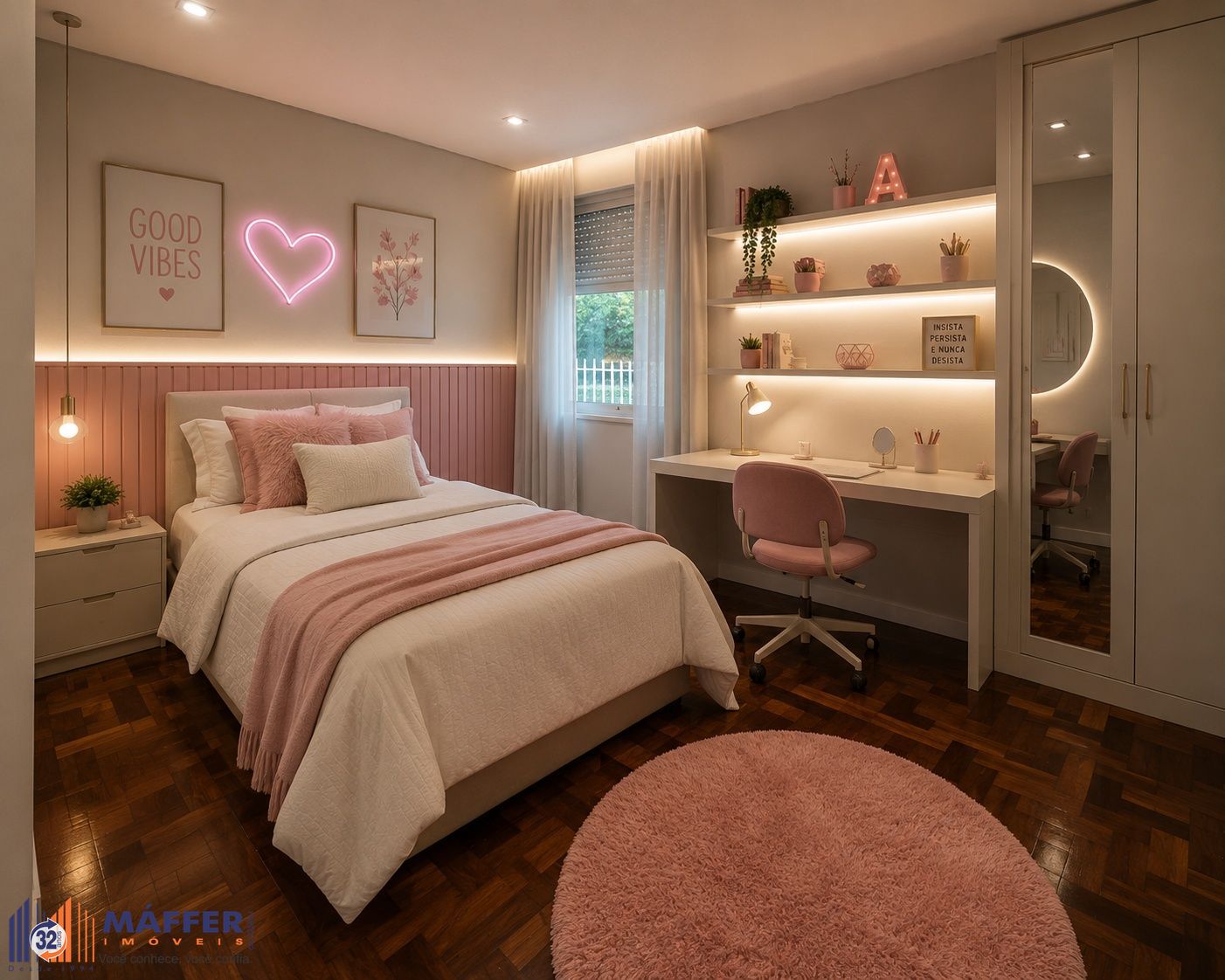 Sugestão de decoração por IA. Mobílias e projeto não inclusos.