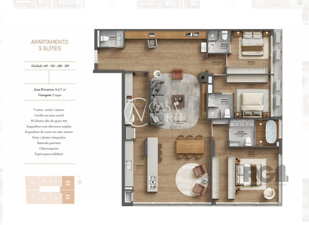 Apartamento à venda com 3 quartos, 163m², 3 suítes, 2 vagas, Rua Silveiro no bairro Menino Deus em Porto Alegre