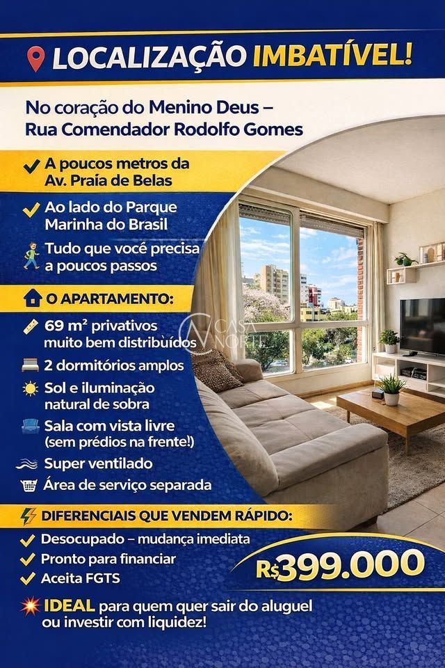 Apartamento à venda com 2 quartos, 69m², Rua Comendador Rodolfo Gomes no bairro Menino Deus em Porto Alegre