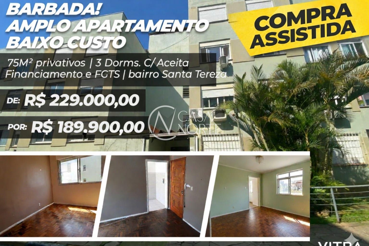 Apartamento à venda com 3 quartos, 75m², 1 vaga, Rua Banco da Província no bairro Santa Tereza em Porto Alegre