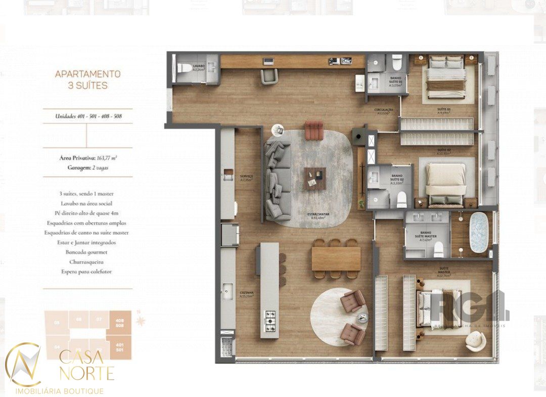 Apartamento à venda com 3 quartos, 163m², 3 suítes, 2 vagas, Rua Silveiro no bairro Menino Deus em Porto Alegre