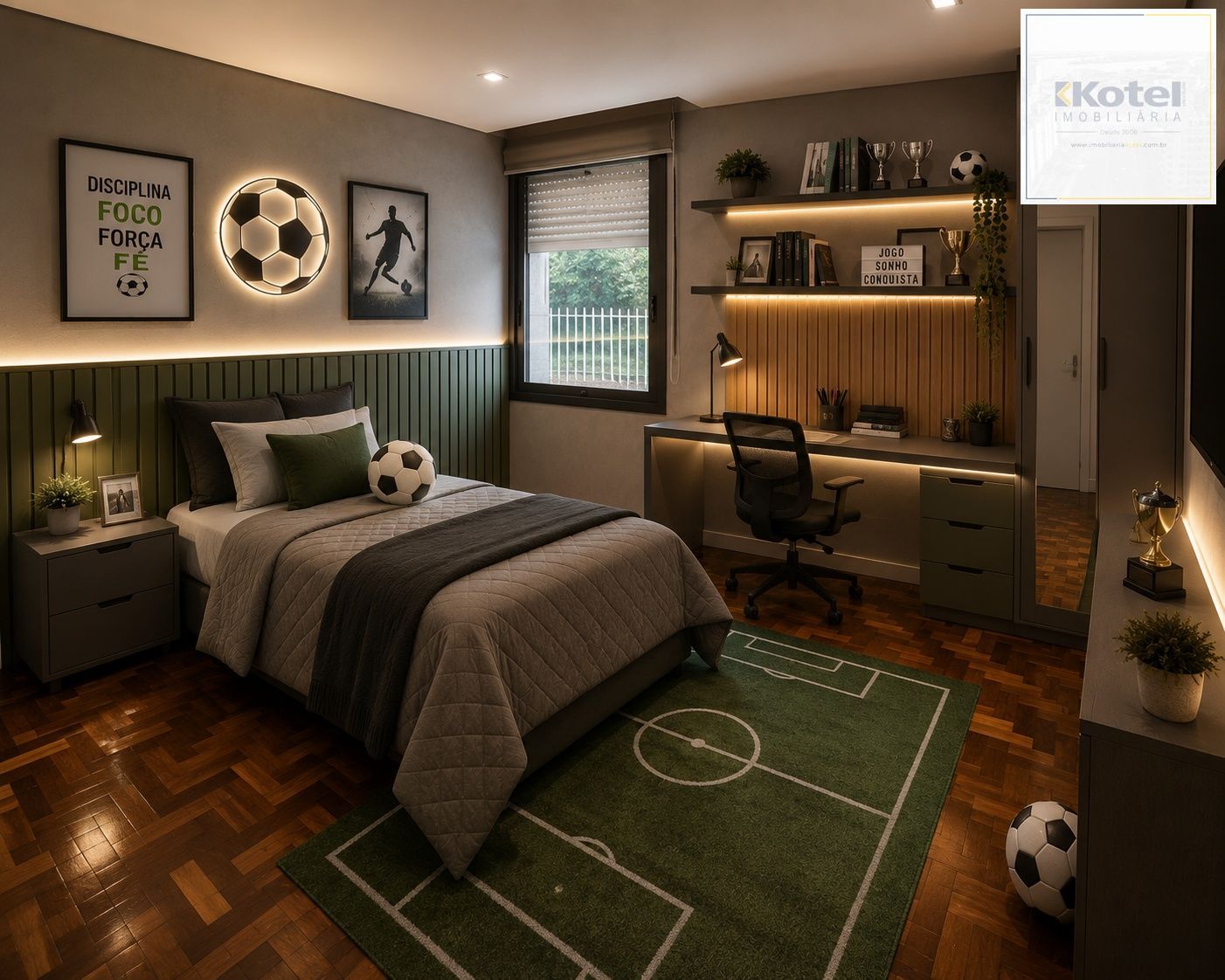 Sugestão de decoração por IA. Mobílias e projeto não inclusos.