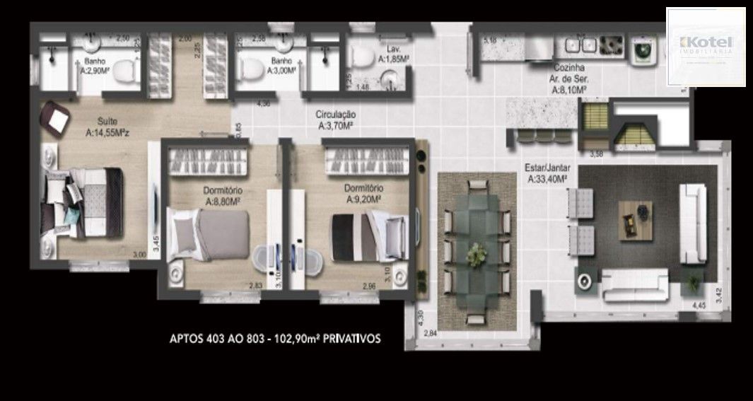 APARTAMENTO 3 D-1 suíte-vaga dupla / 102,90 m² -STA. TEREZA — foto 3
