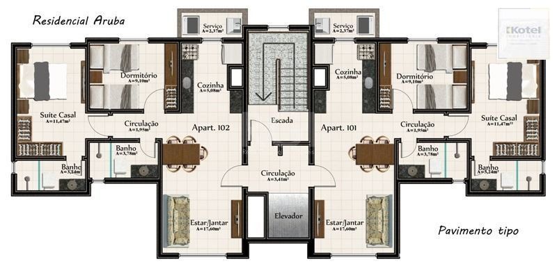 Cobertura para Venda - 131m², 2 dormitórios, sendo 1 suites, 1 vaga - Parque Brasilia