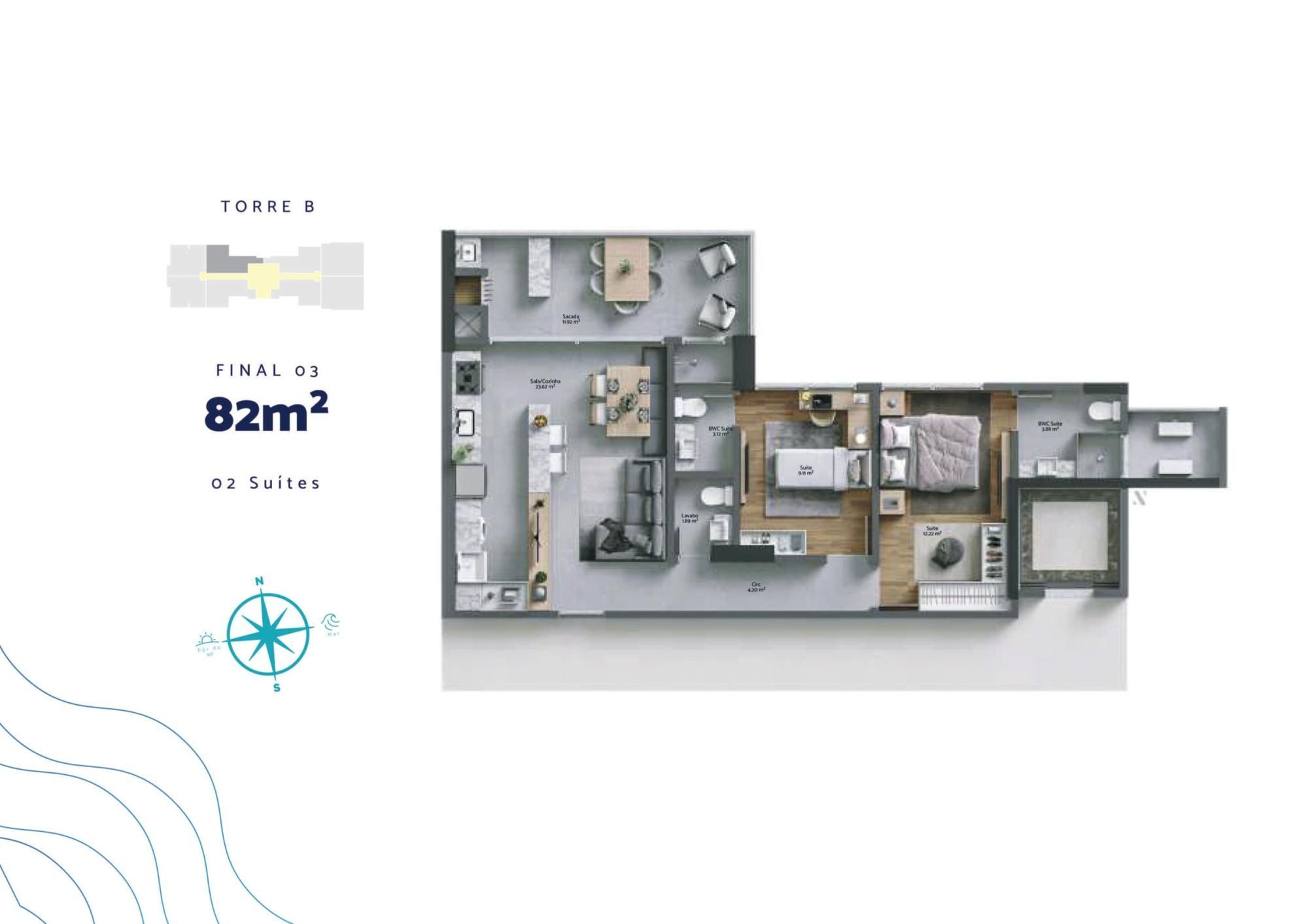 TORRES DA BRAVA - APARTAMENTO MODERNO COM EXCELENTE LOCALIZAÇÃO E LAZER COMPLETO