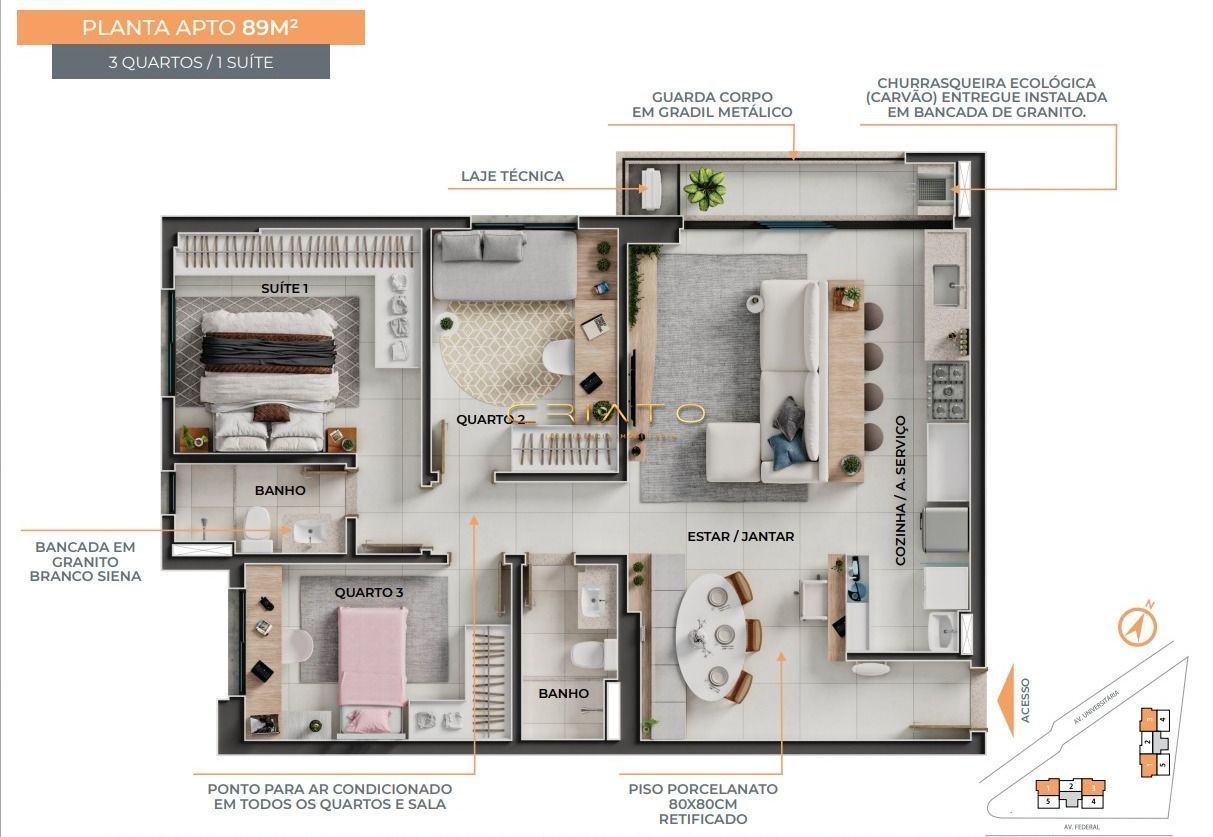 Apartamento de 3 quartos, 89m² no bairro Maracananzinho, em Anápolis | Eu Corretor