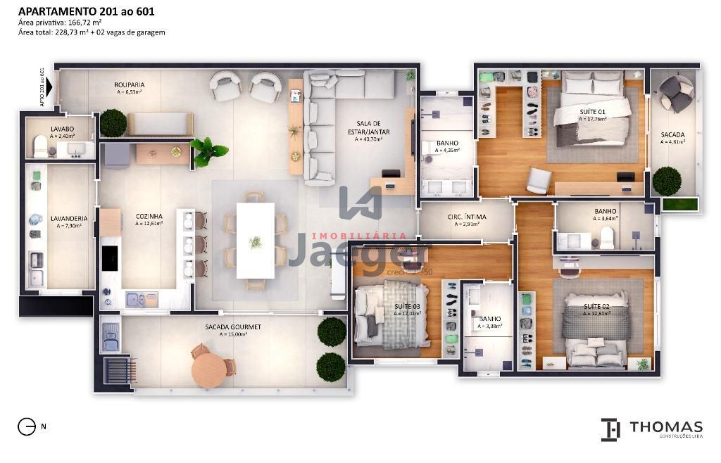 Apartamento à venda com 3 quartos, 166m² - Foto 2