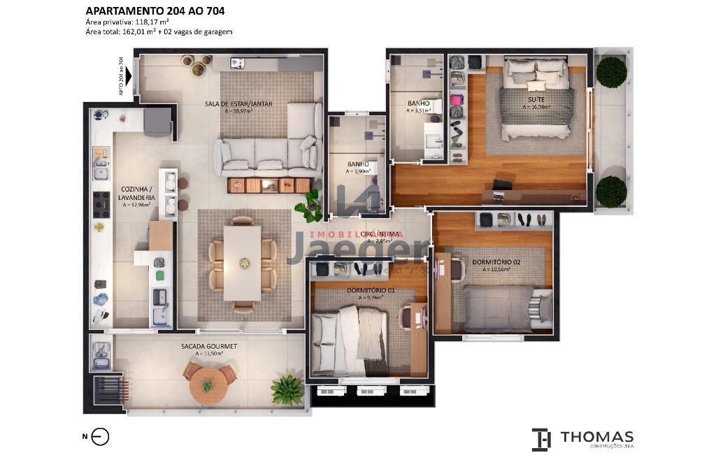 Apartamento à venda com 3 quartos, 118m² - Foto 2