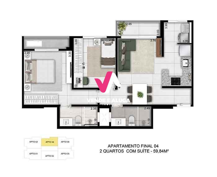 Apartamento à venda com 2 quartos, 60m² - Foto 1