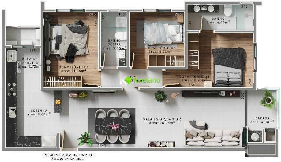 Apartamento à venda com 3 quartos, 98m² - Foto 2