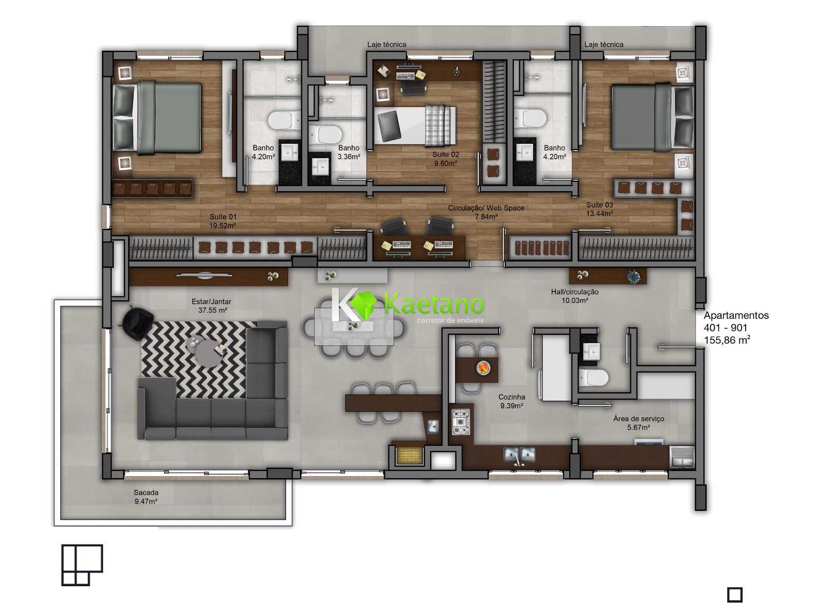 Apartamento à venda com 3 quartos, 155m² - Foto 3