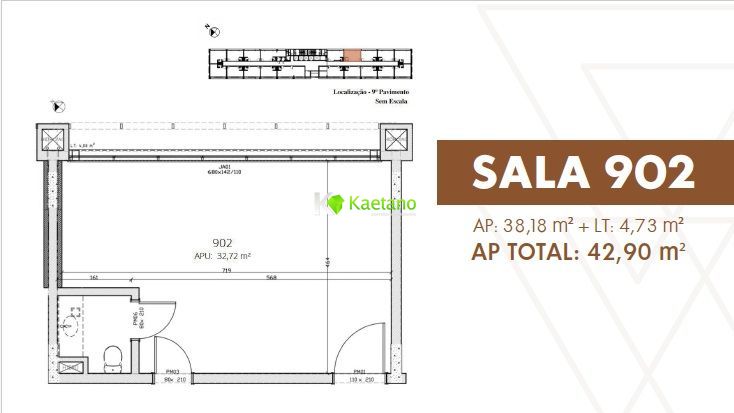 Conjunto Comercial-Sala à venda com 1 quarto, 38m² - Foto 1