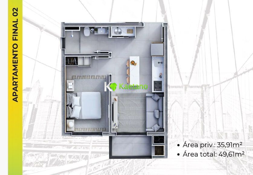 Apartamento à venda com 1 quarto, 35m² - Foto 3