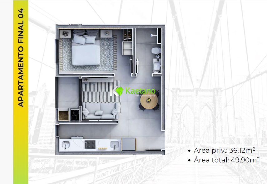 Apartamento à venda com 1 quarto, 36m² - Foto 3