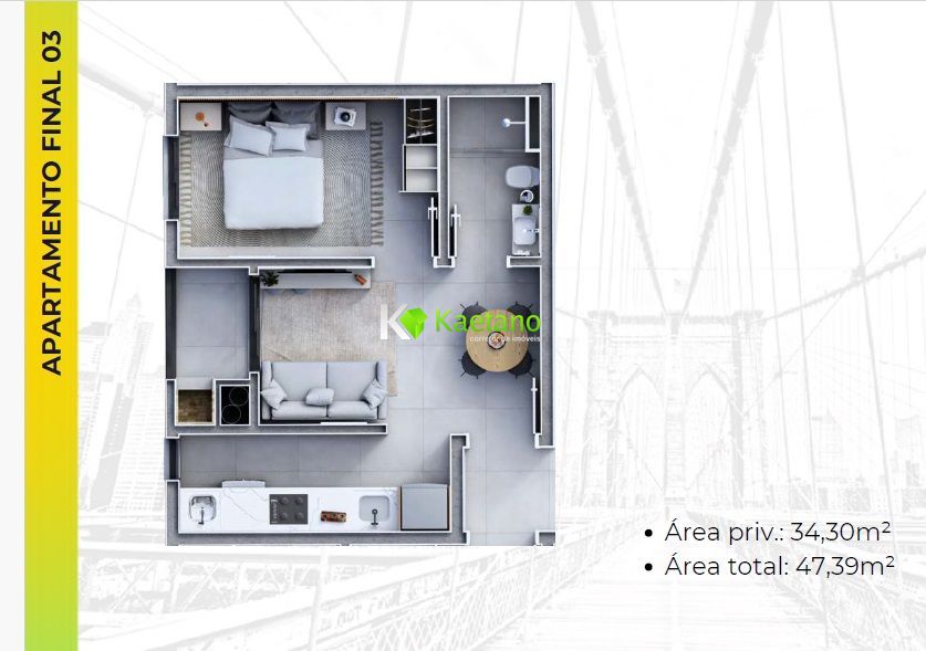 Apartamento à venda com 1 quarto, 34m² - Foto 3