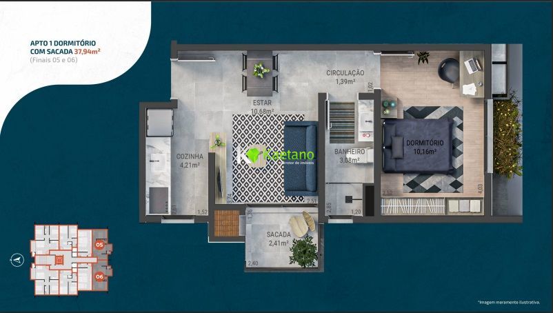 Apartamento à venda com 1 quarto, 37m² - Foto 9