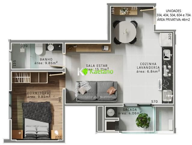 Apartamento à venda com 1 quarto, 46m² - Foto 2