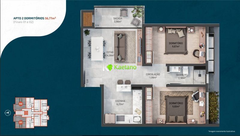 Apartamento à venda com 2 quartos, 56m² - Foto 9