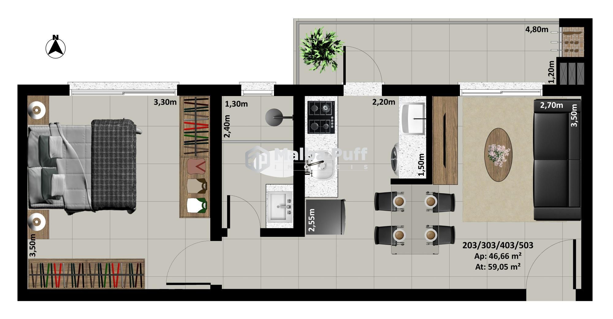 Apartamento à venda com 1 quarto, 46m² - Foto 3