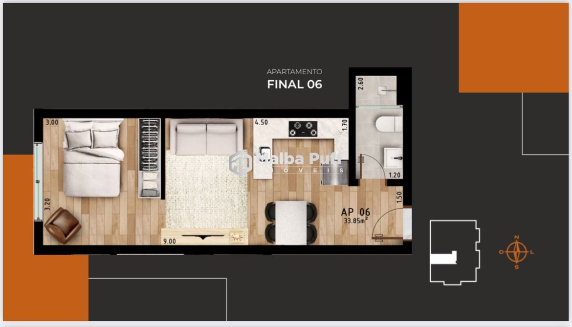 Studio de 1 quarto, 33m² no bairro Camobi, em Santa Maria | Eu Corretor