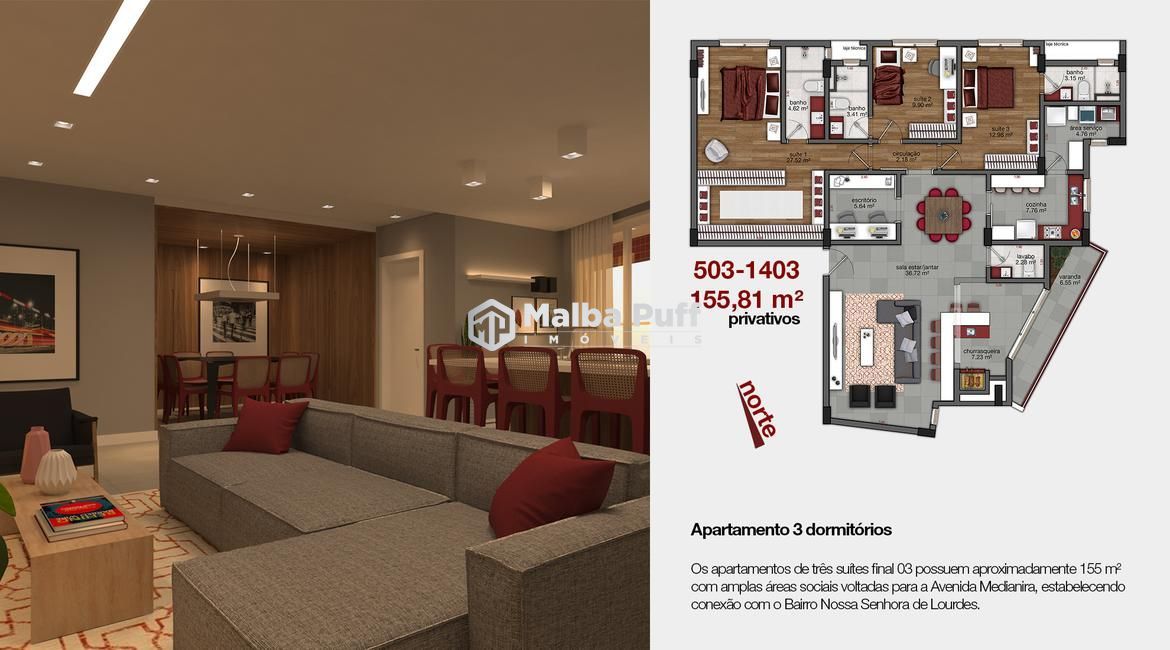 Apartamento de 3 quartos, 155m² no bairro Nossa Senhora Medianeira, em Santa Maria | Eu Corretor
