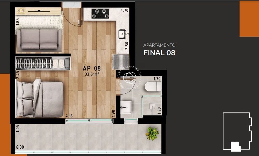 Apartamento, 1 quarto, 33 m² - Foto 2