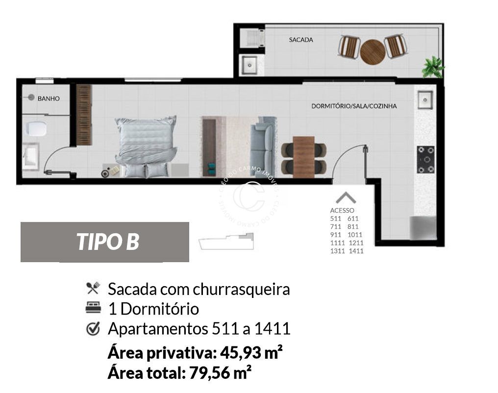 Apartamento à venda com 1 quarto, 45m² - Foto 3