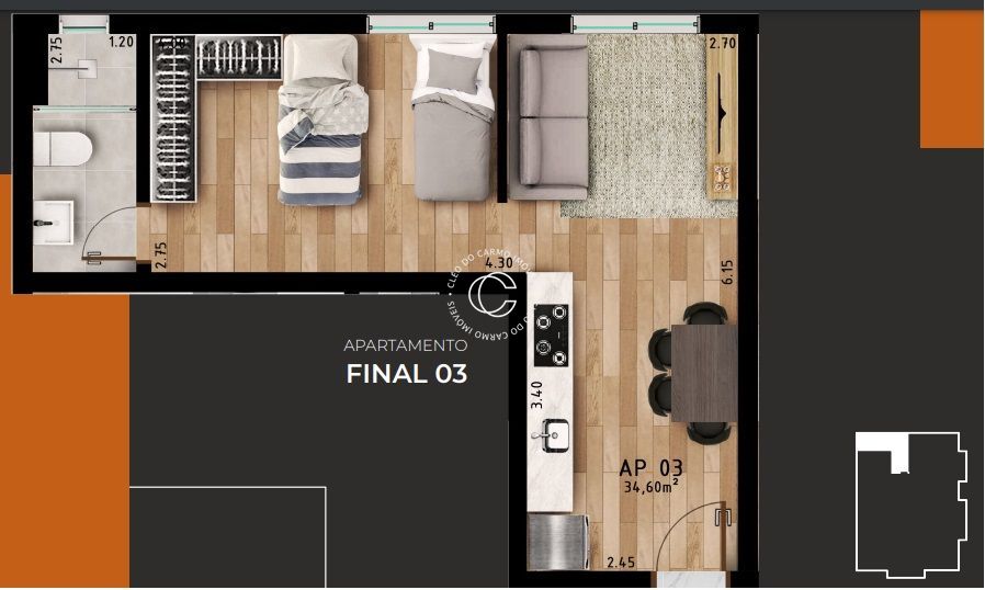 Apartamento, 1 quarto, 34 m² - Foto 3