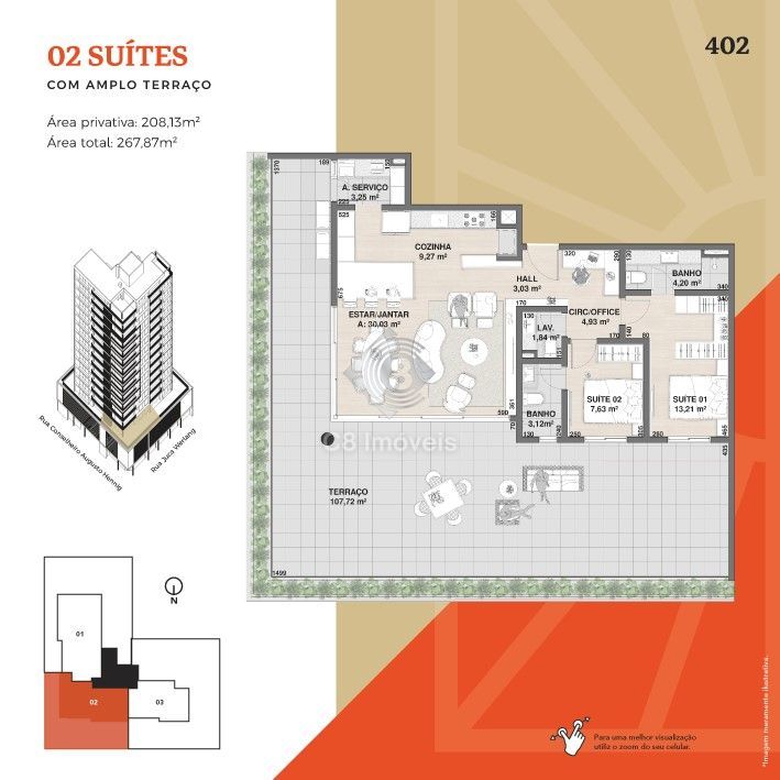 Apartamento à venda com 2 quartos, 208m² - Foto 2