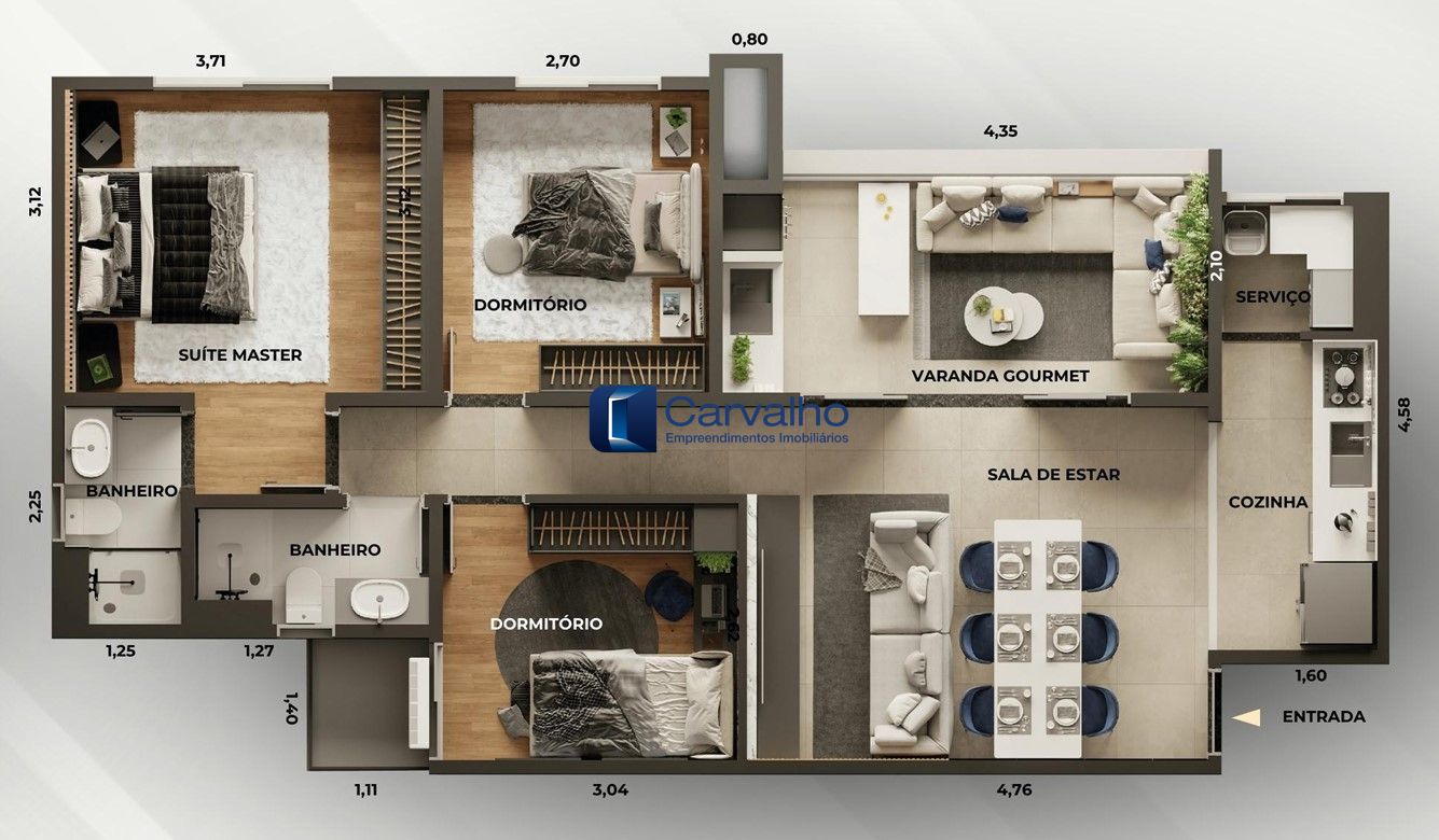 Apartamento 3 quartos, 1 suíte, Milão Residencial, Valinhos