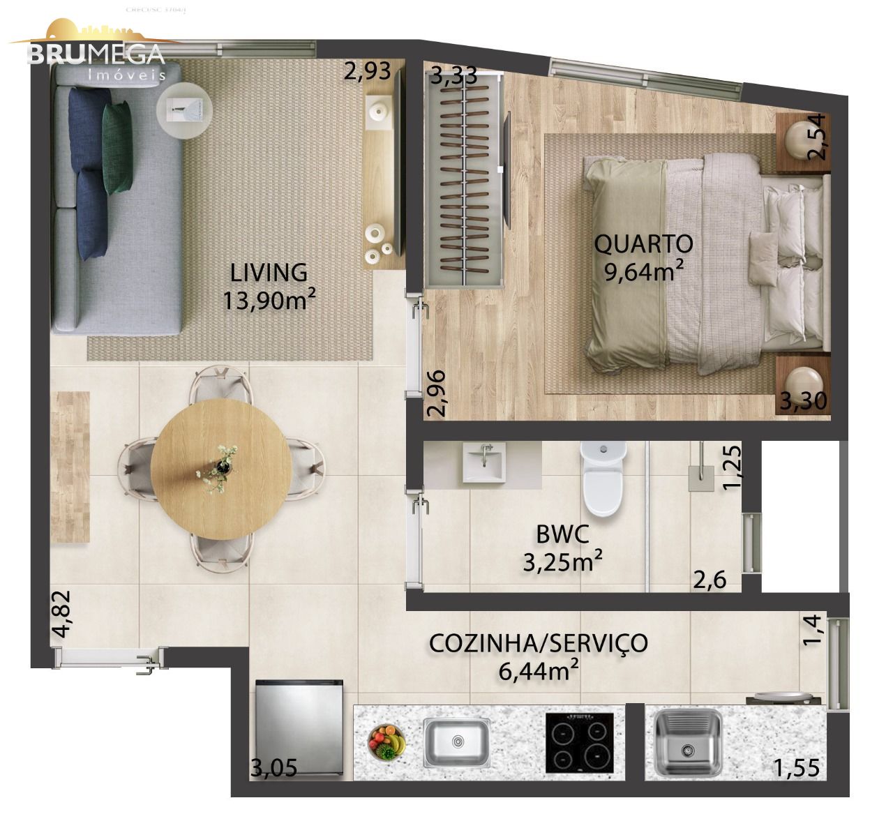 Apartamento de 1 quarto, 34m² no bairro Centro I, em Brusque | Eu Corretor