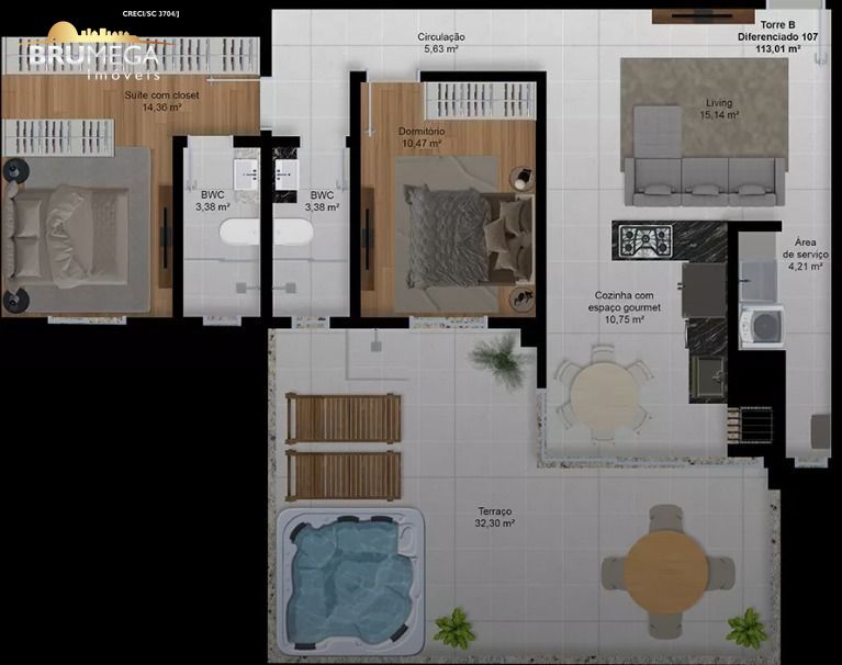 Apartamento de 2 quartos, 113m² no bairro Souza Cruz, em Brusque | Eu Corretor