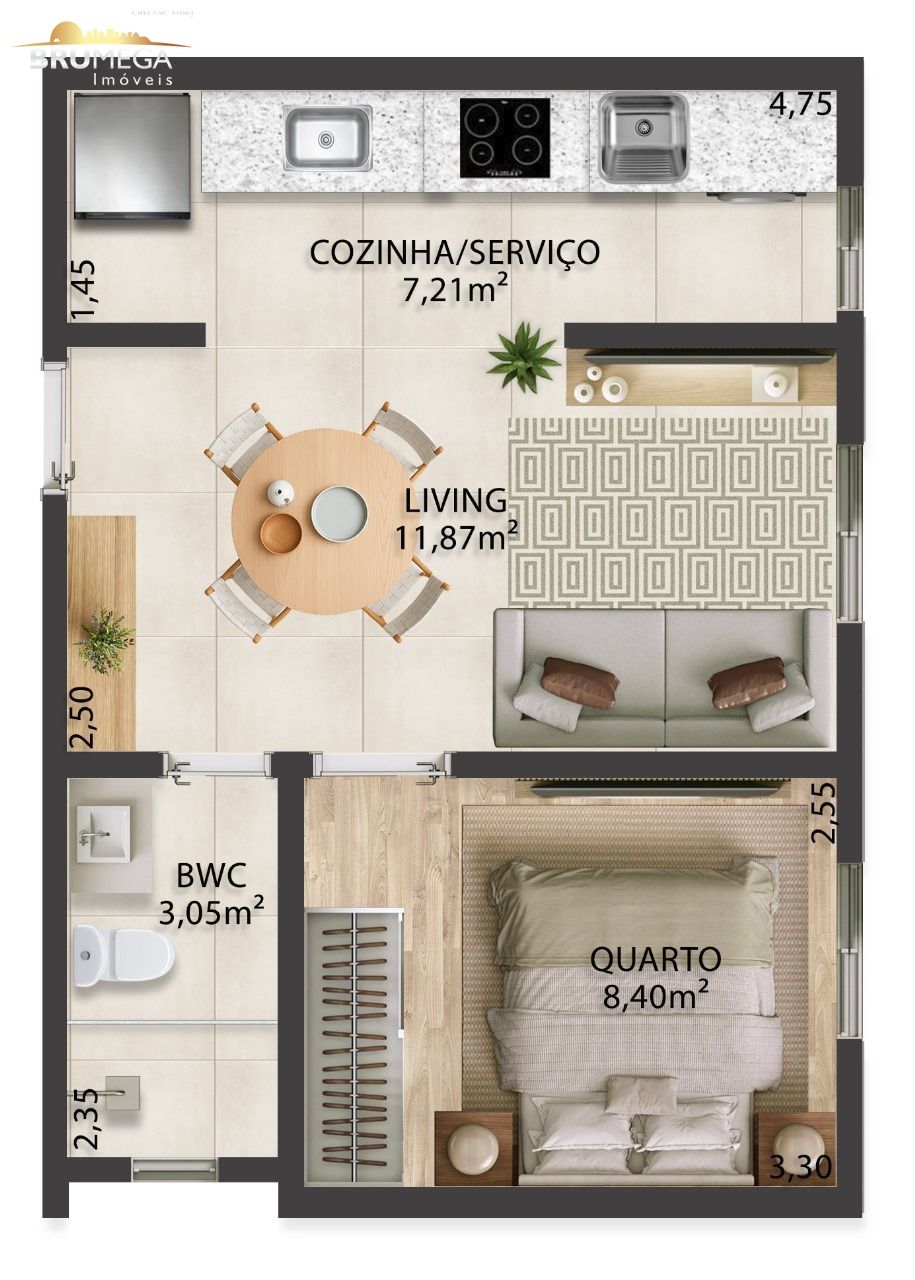 Apartamento de 1 quarto, 34m² no bairro Centro I, em Brusque | Eu Corretor