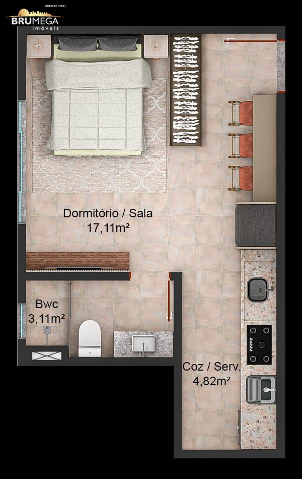 Apartamento de 1 quarto, 27m² no bairro Bateas, em Brusque | Eu Corretor