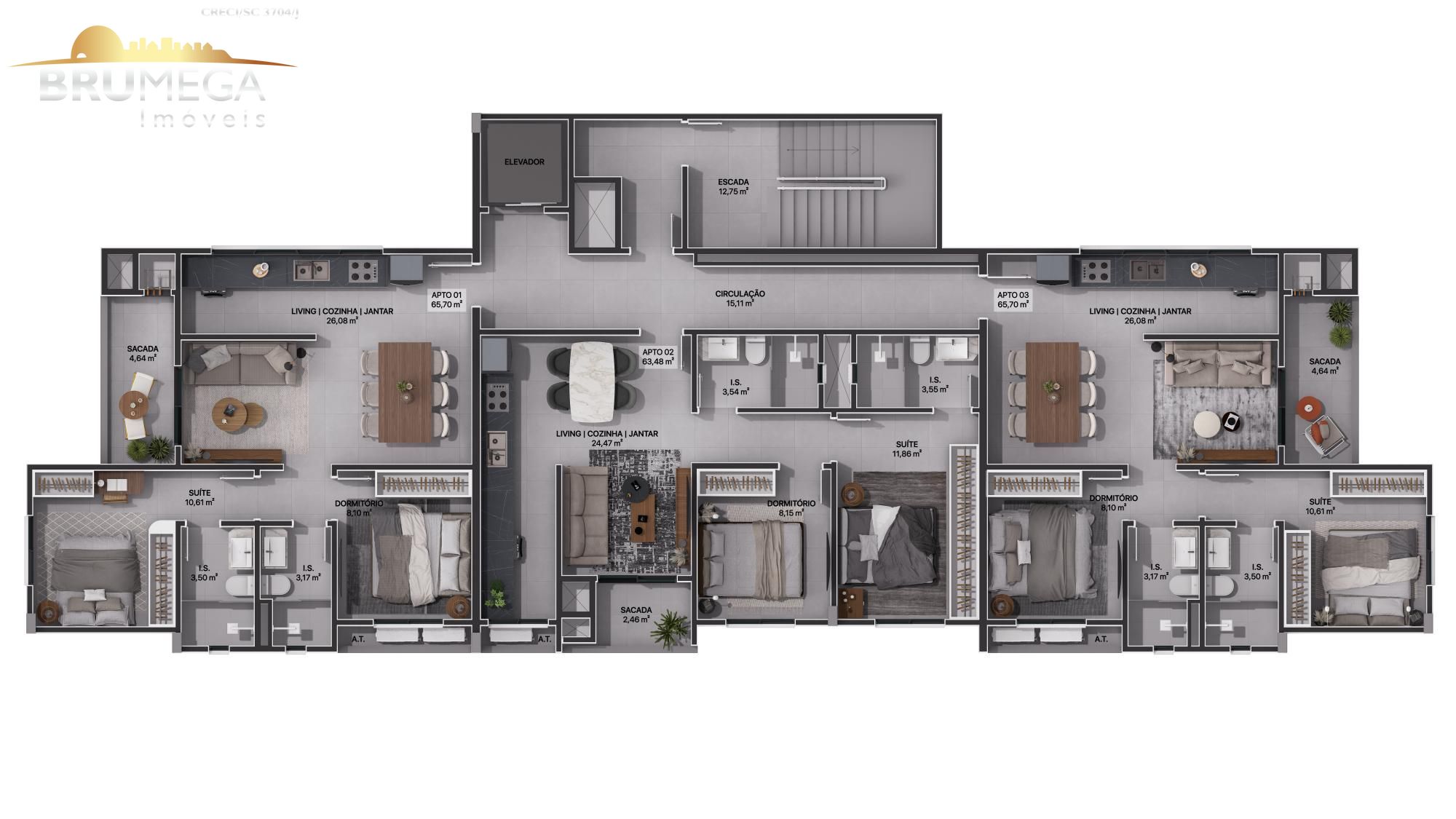 Apartamento de 2 quartos, 63m² no bairro Steffen, em Brusque | Eu Corretor