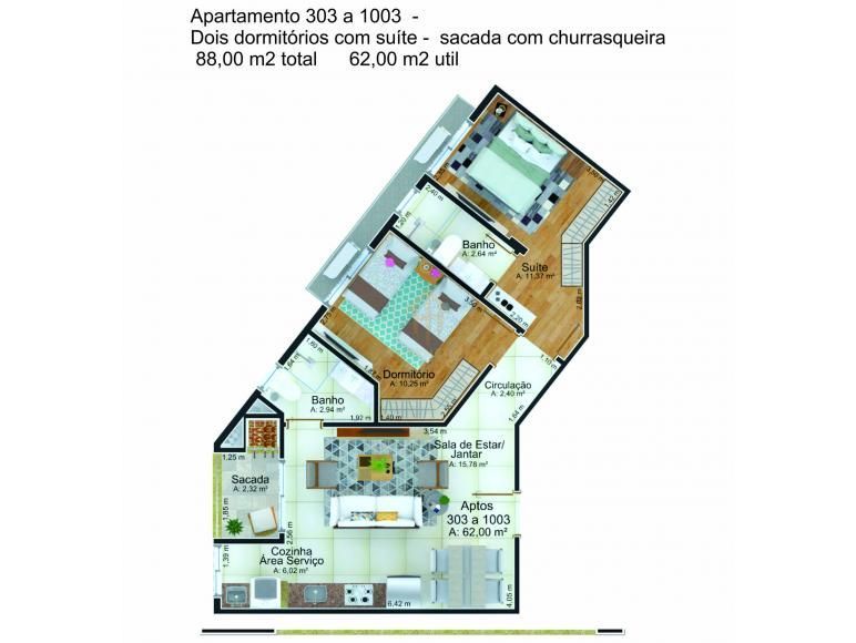 Apartamento, 2 quartos, 62 m² - Foto 2