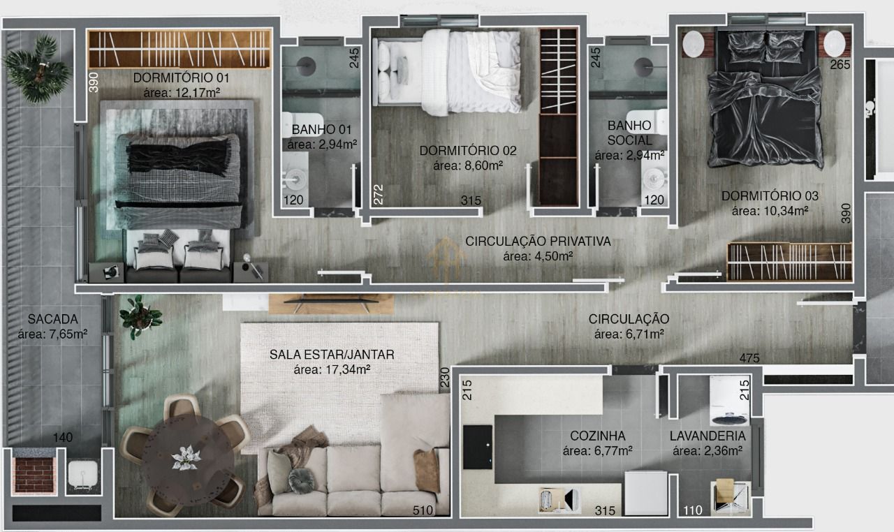 Apartamento à venda com 3 quartos, 99m² - Foto 3