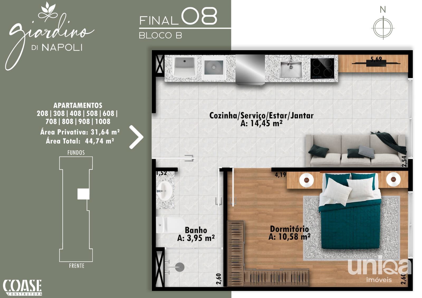 Apartamento 01 dormitórios em camobi Res Giardino di Napoli - Entrega fev/28