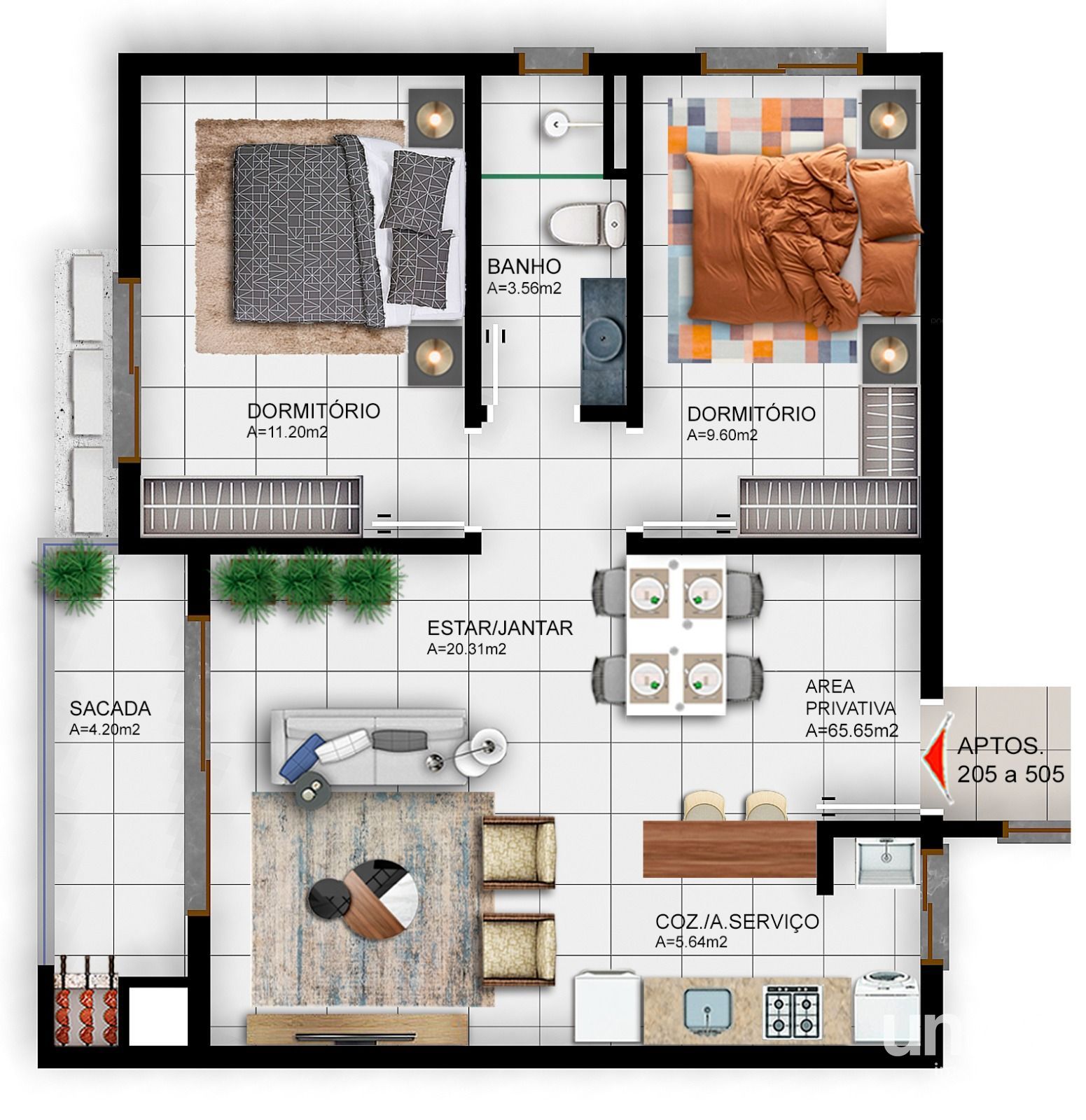 Apartamento em construção para entrega até dez/25 em camobi no Residencial Grey