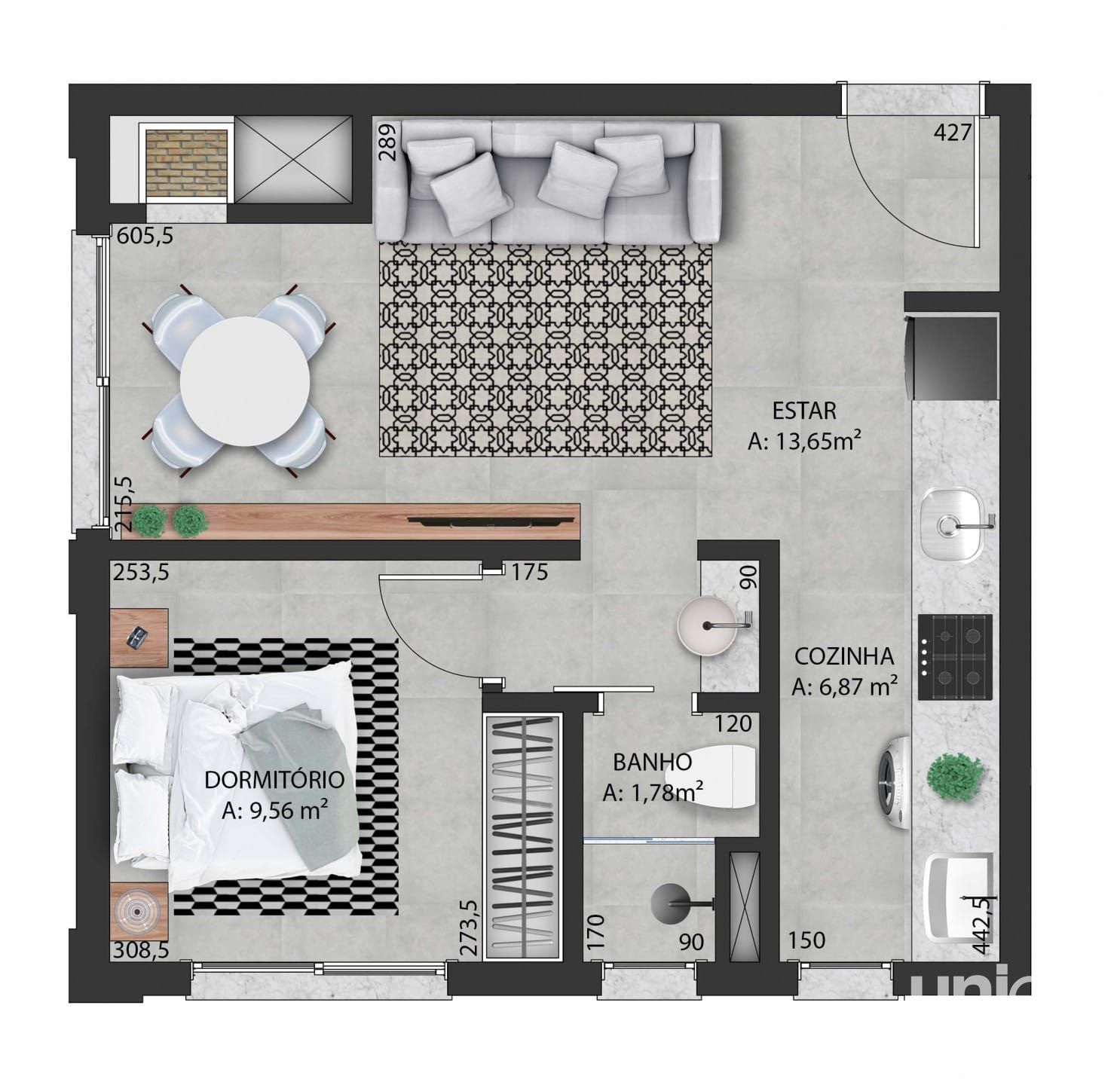 Apartamento 01 dormitório com garagem para venda ed Uniqo em camobi próx UFSM