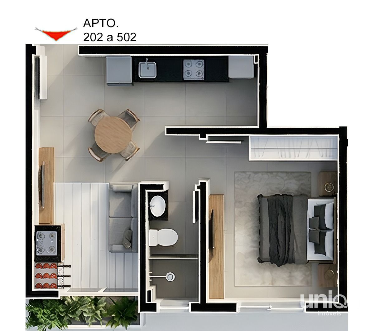 Apto 01 quarto churrasqueira em Construção perto da UFSM ed Monte Belo