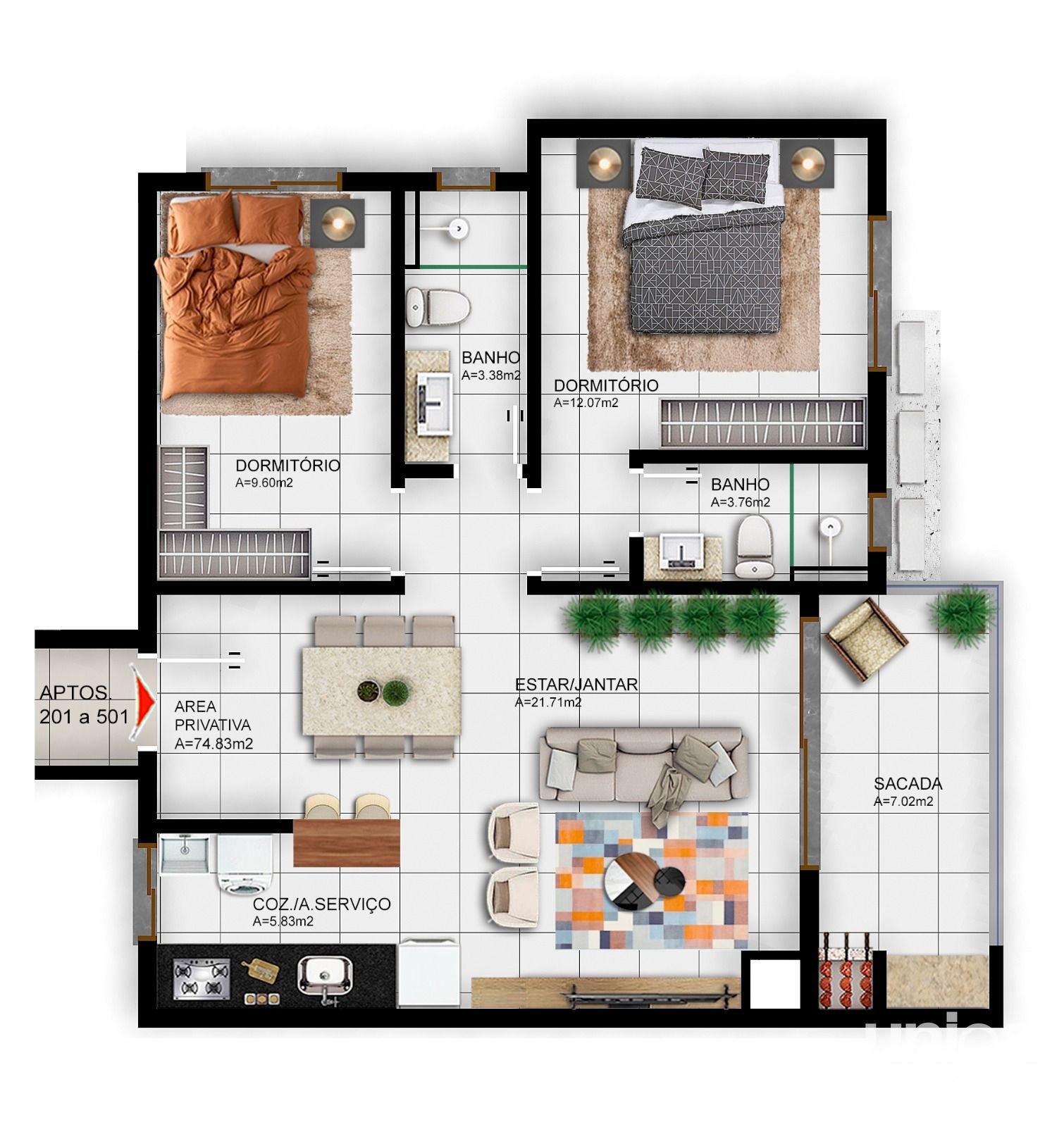 Apartamento em construção para entrega até dez/25 em camobi no Residencial Grey
