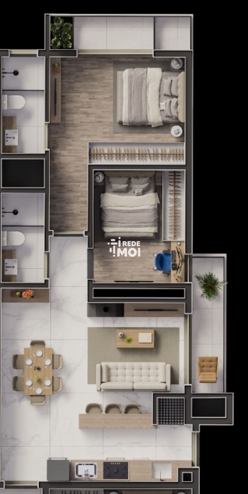 2 DORMITORIOS (1 SUITE) 74,58 mts2