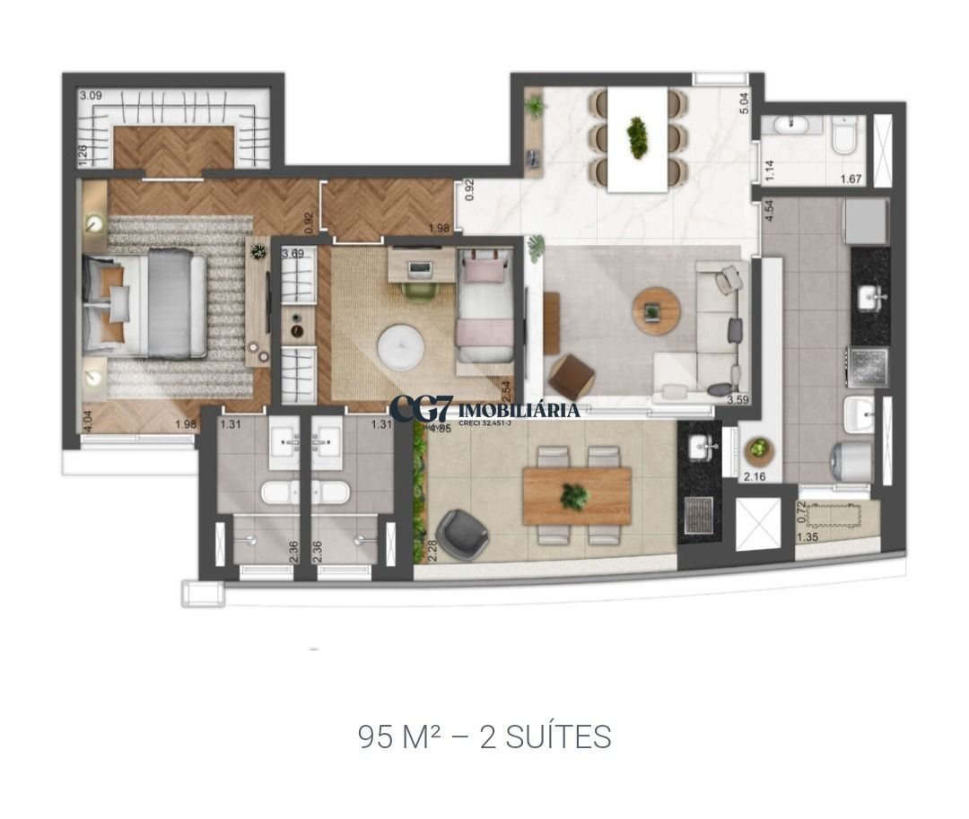 Apartamento à venda com 2 quartos, 95m² - Foto 1