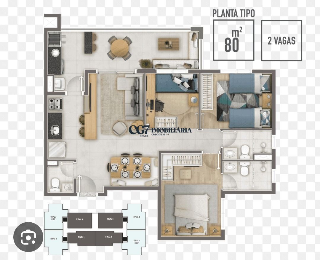 Apartamento à venda com 3 quartos, 80m² - Foto 1