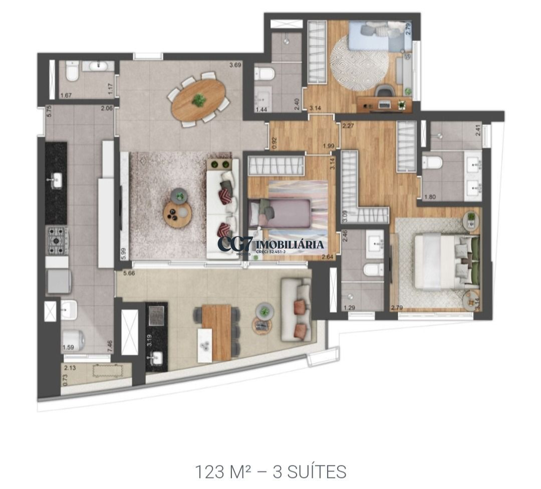 Apartamento à venda com 3 quartos, 123m² - Foto 2