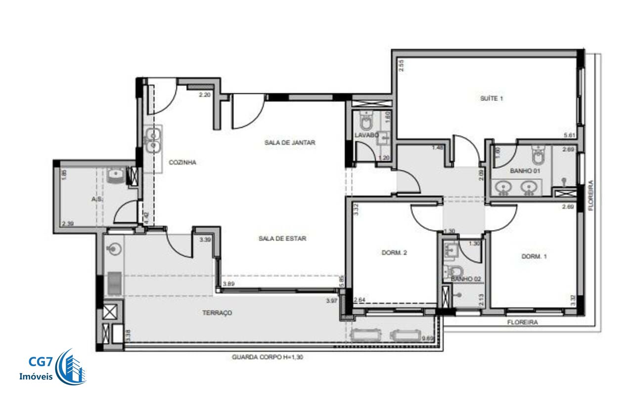 Apartamento à venda com 3 quartos, 129m² - Foto 1