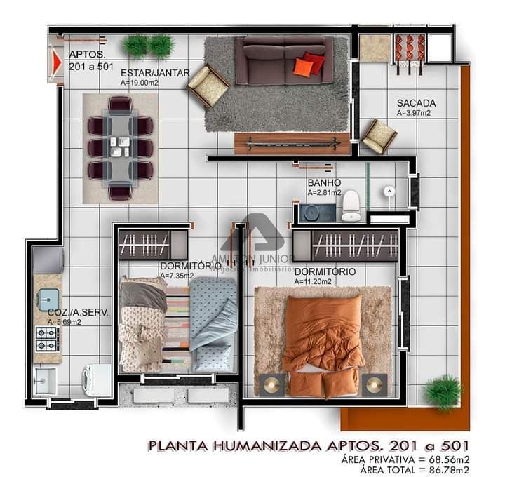 Apartamento à venda com 2 quartos, 68m² - Foto 4